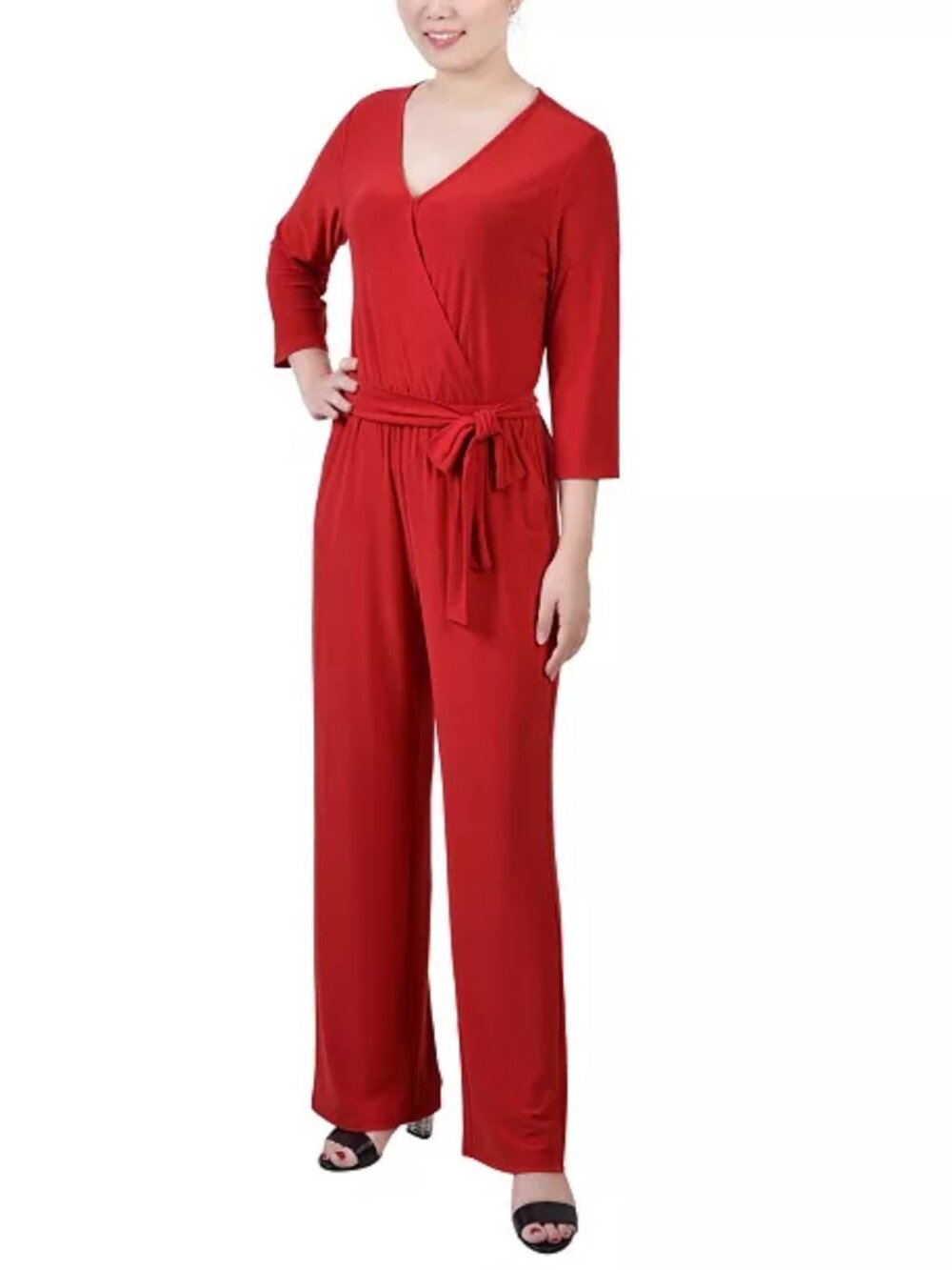 NWT NY Collection PETITE Tie Front V-Neck Jumpsuit